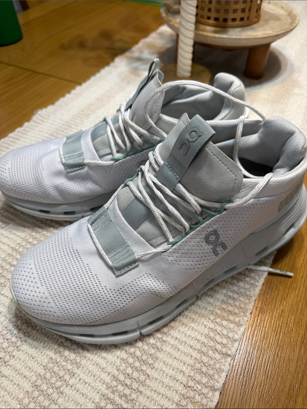 On Cloud Men's Cloudtech Sneakers in White and Light Gray and green